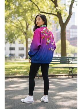 UO Silence + Noise Butterfly Bomber Jacket - S (oversized)